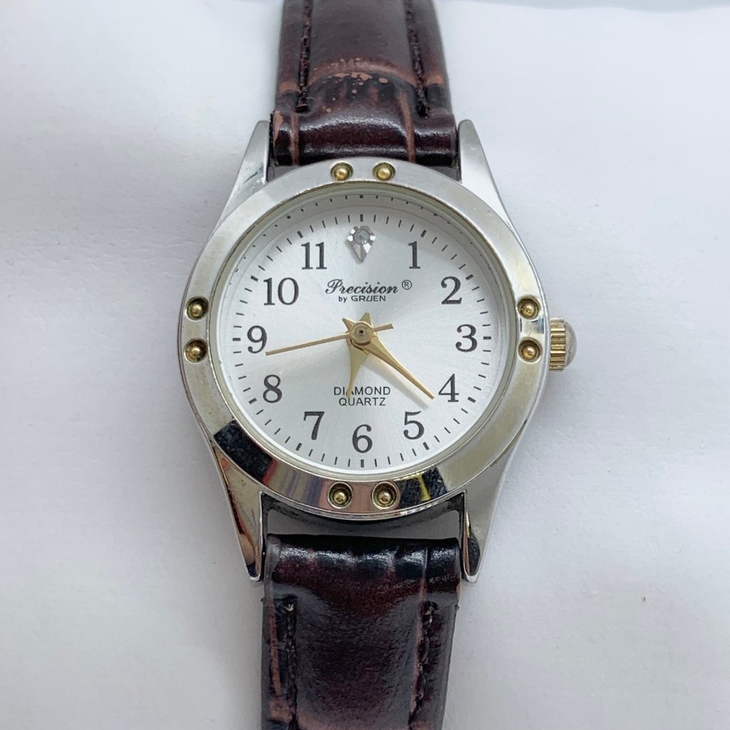 Precision By Gruen Diamond Womens Watch Silver Tone Dial 24mm Running